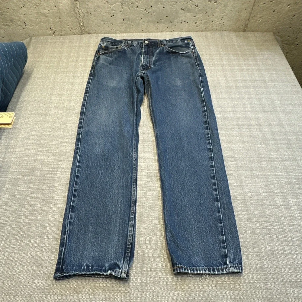 Levis 505 Jeans Mens‎ 36x32 tag Dark Denim Straight Leg 36x30 measure